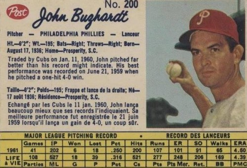 1962 Post Canadian - John Buzhardt #200