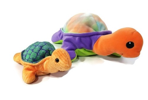 TY Turtle Pillow Pal Plush 1998 Tie-Dye & Peekaboo 2000 Turtle Bean Plush Toy