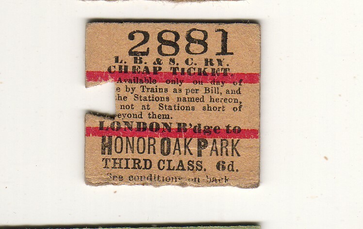 Railway ticket LBSCR Honor Oak Park - London Bridge 1909