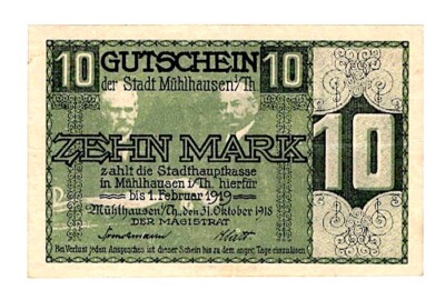 GERMANY MULHAUSEN Notgeld 10 Mark 1918 Two Heads $1 s+h USA
