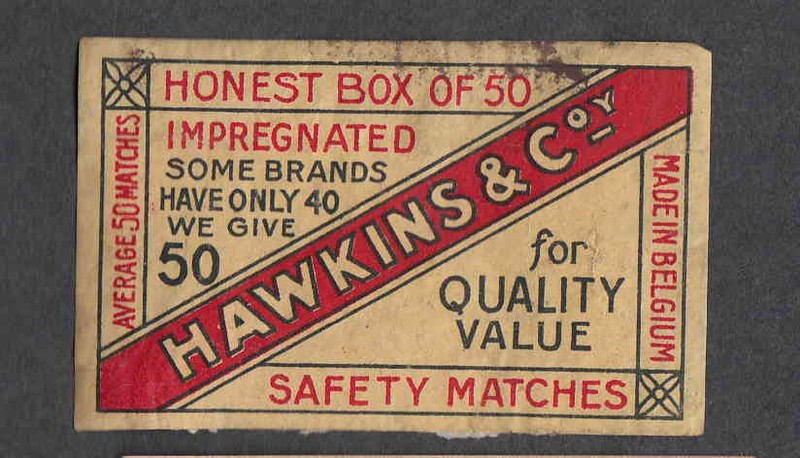 Ancienne Ã©Tiquette Allumettes  Belgique V268 Hawkins