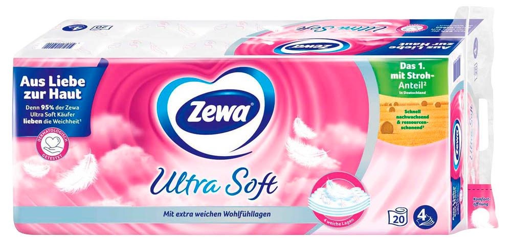 Zewa Ultra Soft & Premium Toilettenpapier 4-lagig 20 Rollen x 150 Blatt