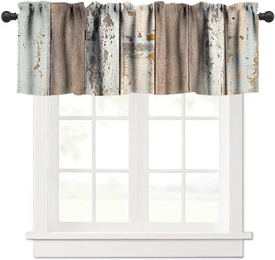 Rustic Wood Valance Curtain Brown Wooden Blue Wood W54xL18in(137x45cm) Wood-1