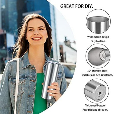 20 Oz Skinny Tumbler,Slim Insulated Stainless Steel with Lid & Straw, Set of 4