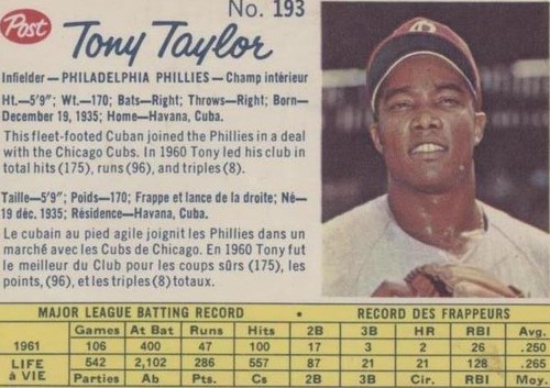 1962 Post Canadian - Tony Taylor #193