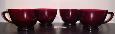 4 Royal Ruby Red PUNCH CUPS Anchor Hocking COFFEE Teacups Vintage