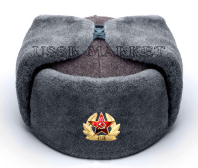Authentic Soviet ushanka, Russian fur hat / Badge, USSR army soldier winter caps