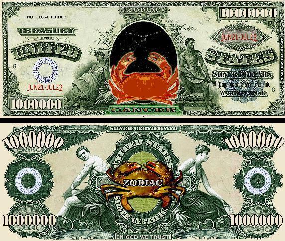 Cancer - Billet Million Dollar Us ! Signe Astrologique Astrologie Zodiaque Astro