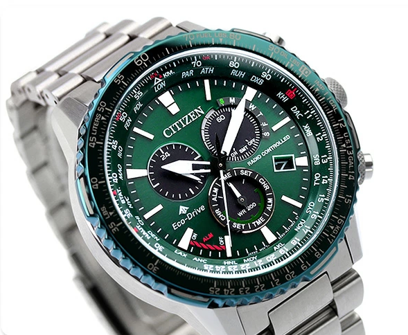 Pre-owned Citizen Promaster Sky Green Dial Sapphire Radio Controlled Eco-drive Cb5004-59w