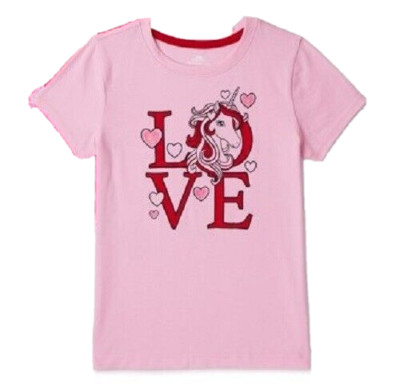 Way 2 Celebrate~ NEW Girls Printed SS Tee size 2X(18)~pink/red LOVE Unicorn