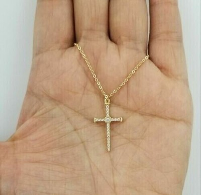 1.20Ct Round Lab-Created Diamond Cross Pendant 14K Yellow Gold Finish Free Chain