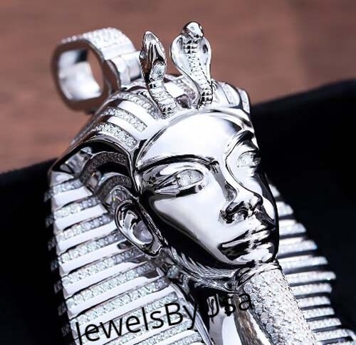 Pre-owned Nsg 3ct Baguette Moissanite Men's Egyptian King Charm Pendant 14k White Gold Plated