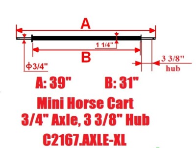 New Mini Size Horse Cart Extra Long Axle 3/4'' Axle, 3 3/8'' Hub