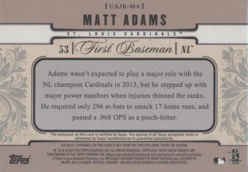 2014 Topps Triple Threads - Matt Adams #UAJR-MA