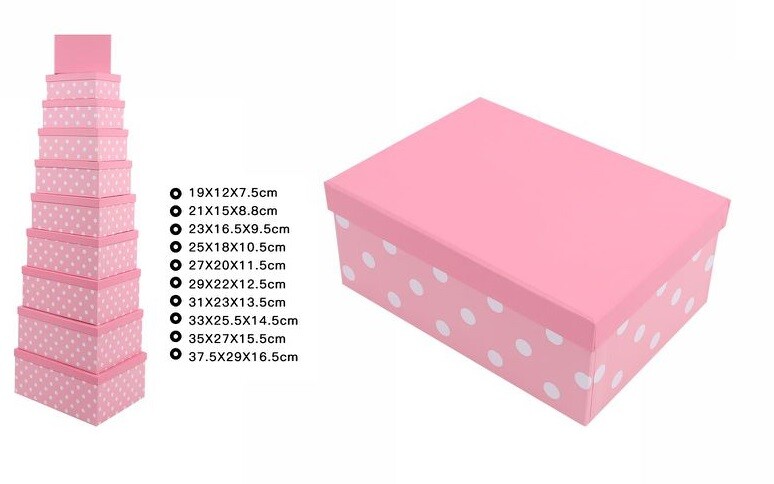 Set 10 Pezzi Scatole Box Per Regali Varie Misure Matrioska Rosa Pois dfh