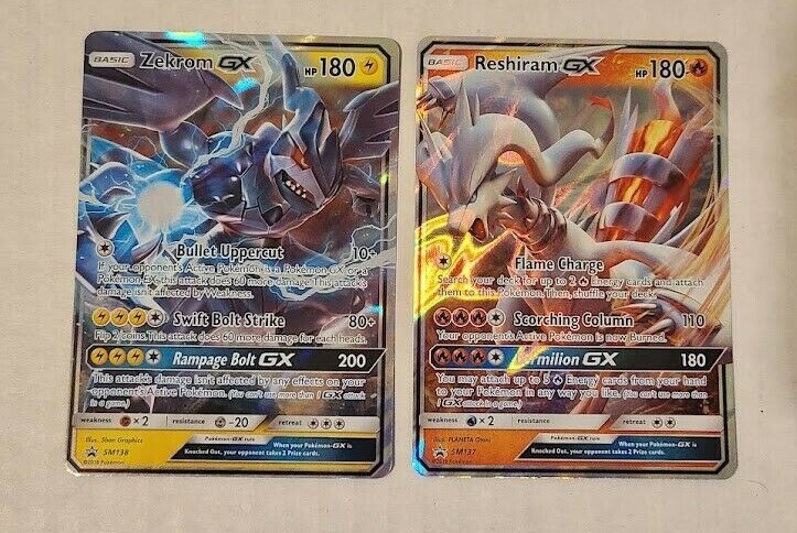 ULTRA RARE Zekrom + Reshiram GX Pokemon Holo Foil Sun Moon