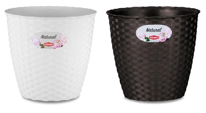 STEFANPLAST VASO GIARDINO TONDO EFFETTO RATTAN Ø 29 x H. 26,5 CM MARRONE BIANCO