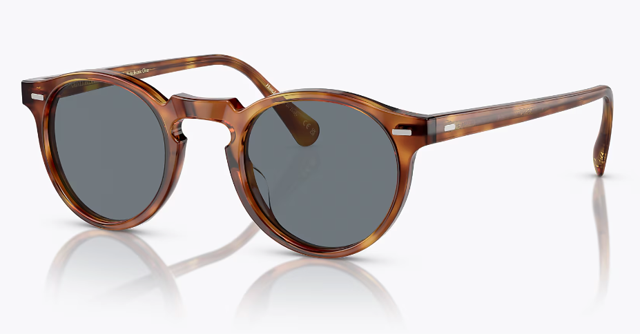 Pre-owned Oliver Peoples Gregory Peck Sun 47mm Semi-matte Lbr /blue Photochromic In Gold
