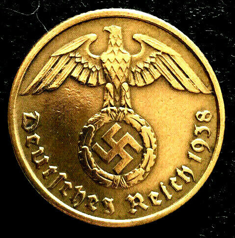 Rare Old WW2 German 10 Reichspfennig High Grade Coin Aluminum-Bronze Authentic