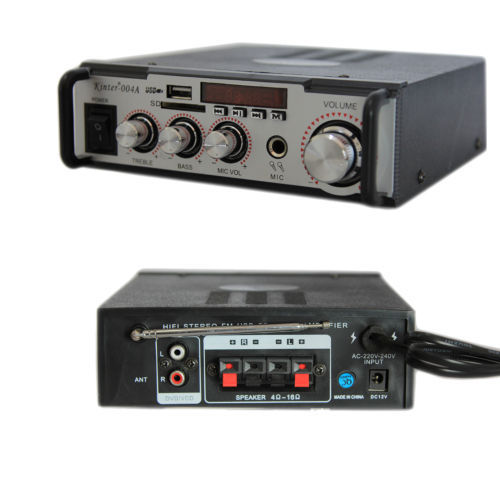 Amplificatore Audio BT-004A 12v 220v Usb Sd 2 Microfoni Mp3 Fm Karaoke hsb
