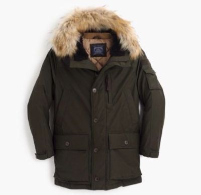 NEW JCREW Men's NORDIC DOWN PARKA HOODED COAT XLarge DARK CYPRESS/ OLIVE E1315