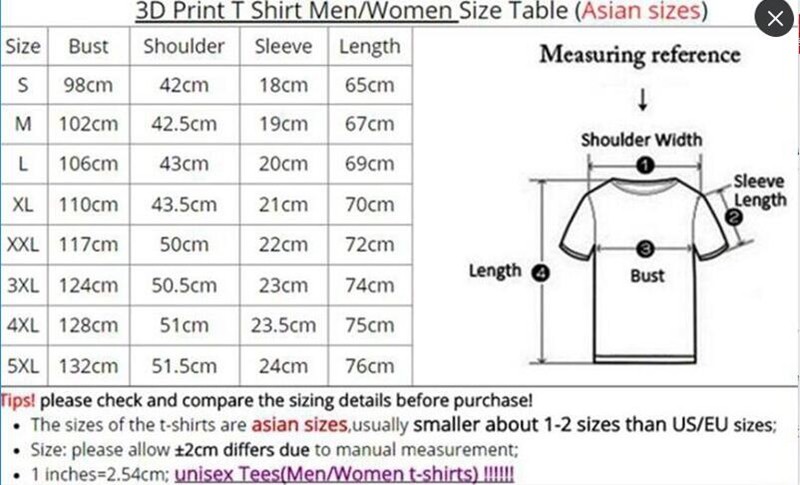 Asian T Shirt Measurement Chart