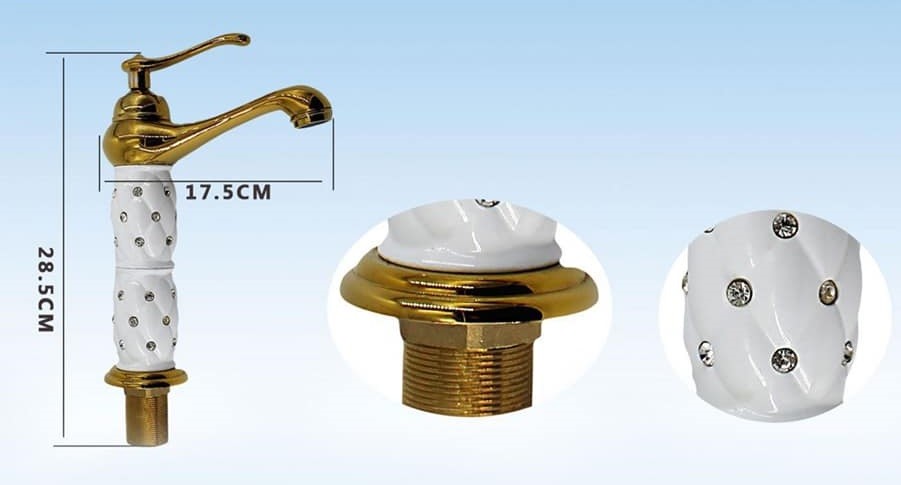 Bagno Lavandino Lavabo Miscelatore Rubinetto Alto Dorato Bianco Diamantato dfh