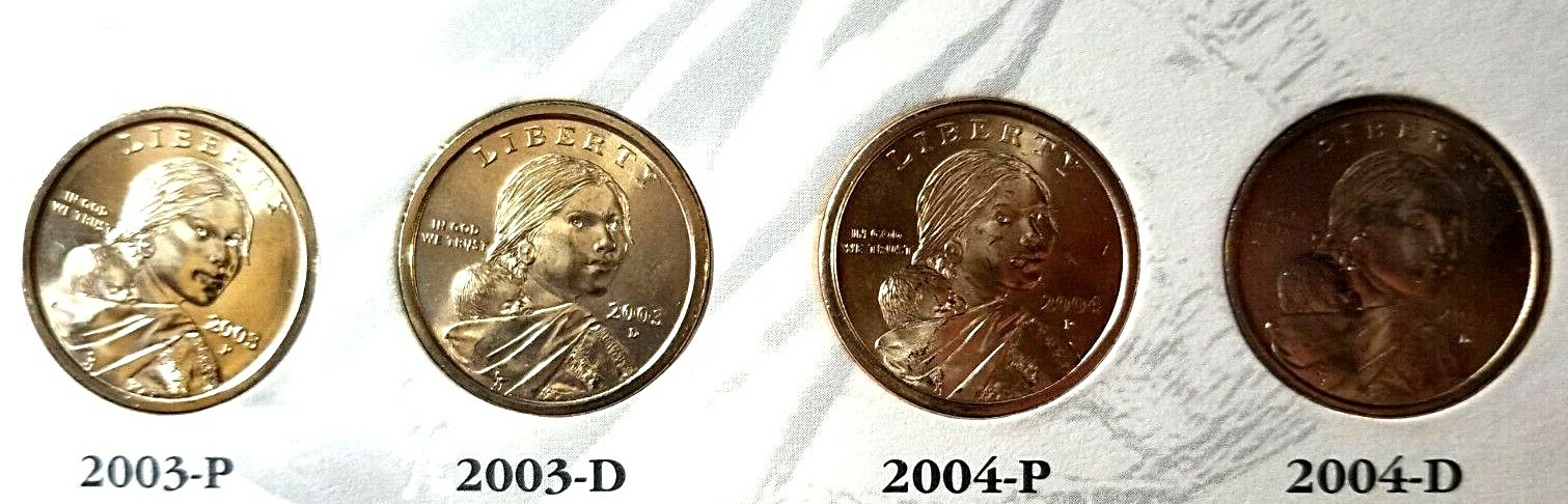 2000-2004 Sacagawea Native American 10 Coin Dollar Set W FOLDER