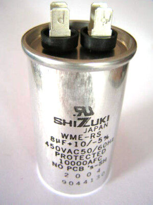 Shizuki WME-RS Motor Run Capacitor 8uF 450Vac Metallised