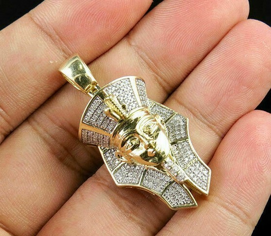 Pre-owned Online0369 Black Friday Exclusive 3ct Cubic Zirconia Egyptian Tut Pharaoh Charm Pendant In White