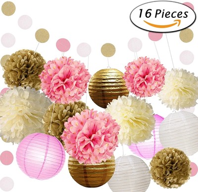 16 pcs pink and gold party supplies for baby shower birthday decorations