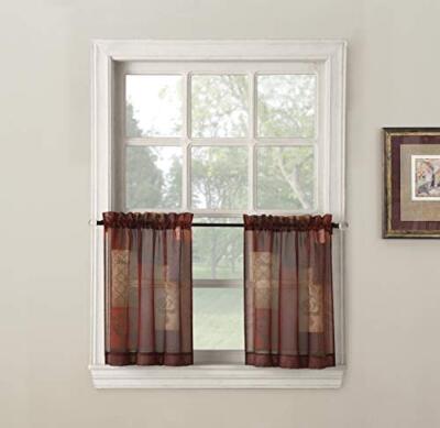 Eden Inspirational Patchwork Semisheer Rod Pocket Kitchen Curtain Tier Pair 56'' 