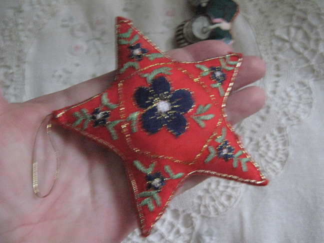 2 Silk Embroidered Double Sided Christmas ornaments Clown-Drummer & Red Star