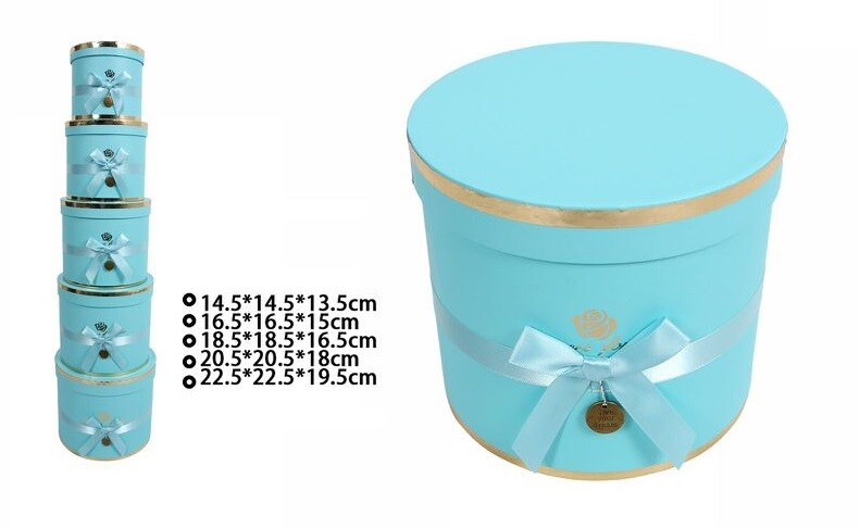 Set 5 Pezzi Scatole Box Per Regali Varie Misure Matrioska Rotonde Azzurra dfh