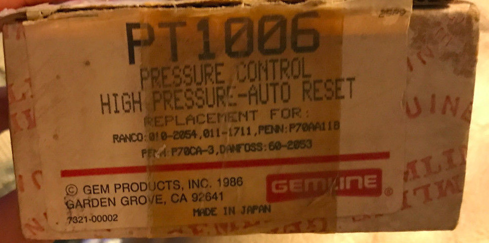 GEMLINE PT1006 pressure control