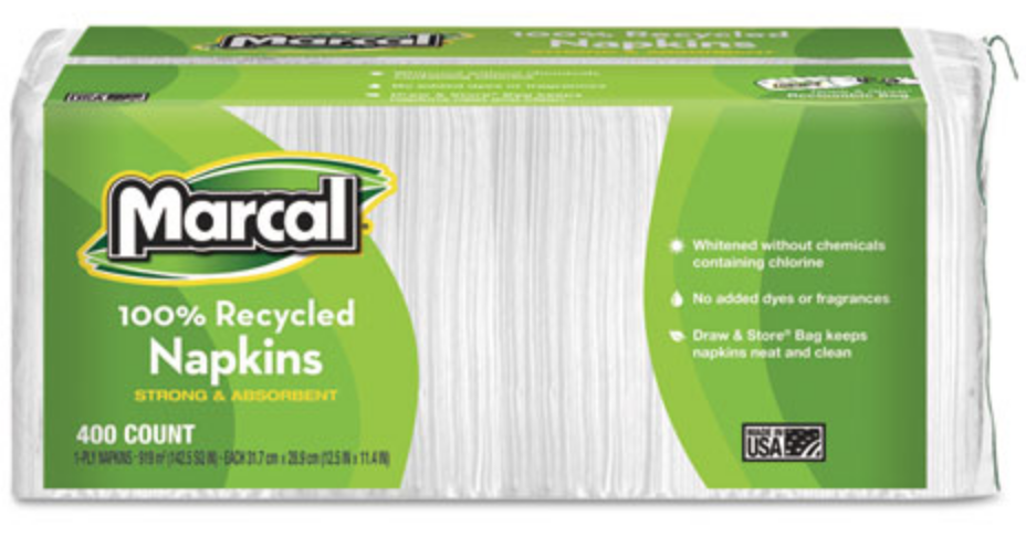 Marcal Recycled Luncheon Napkins, Whitened without chemicals containing chlorine