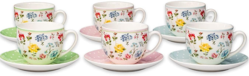 Botanical Garden Floral Collection Tea Cup and Saucer 12 Pieces Set, 240 Ml Capa