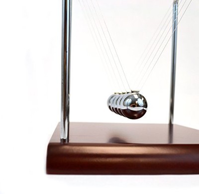 EISCO Labs Advanced Newton's Cradle with Red Wood Base, 4.3 g Ni Plated Steel