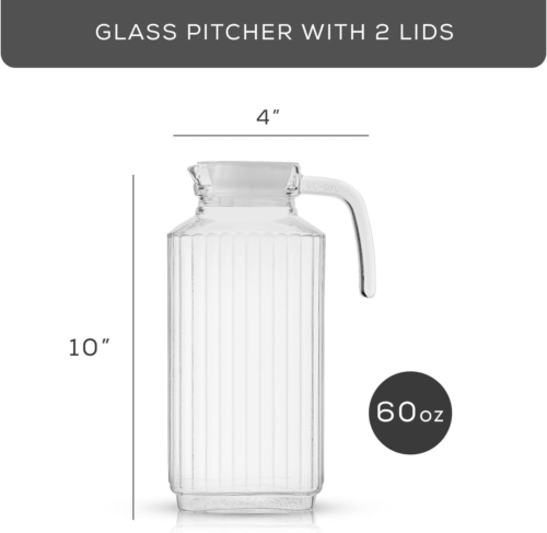 60oz Glass Pitcher with Lid 2 Lids - Beverage Serveware and Storage 60 Oz