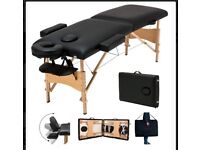 Black Portable Foldable massage table bed with carrier bag armrest adjustable height Feelfood UK