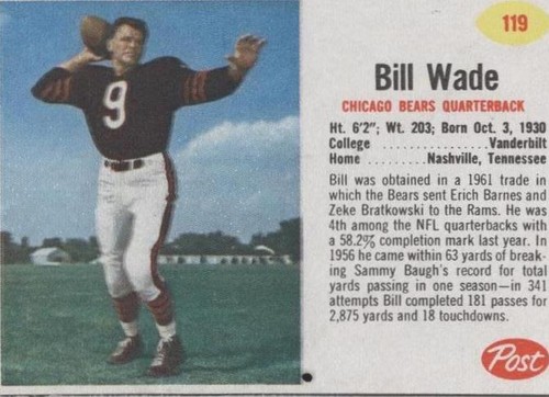 1962 Post Billy Wade #119