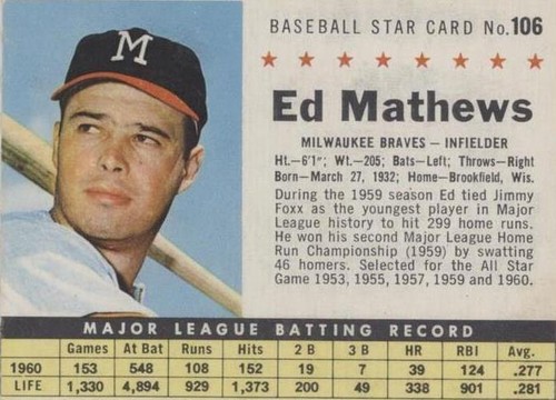 1961 Post - Eddie Mathews #106