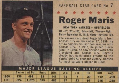 1961 Post - Roger Maris #7