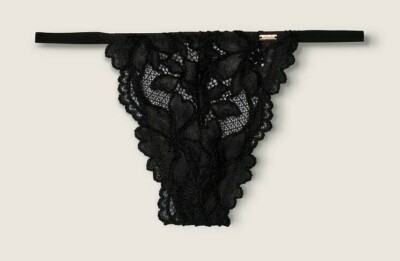 Victoria's Secret PINK Sexy V-String G-String Strappy Lacie Gold LOGO Black NWT