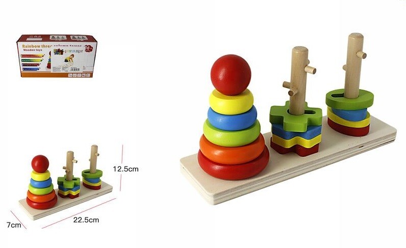 Gioco Legno 3 Colonne 14Pz Bambino Didattico Educativo Forme Puzzle Incastro dfh