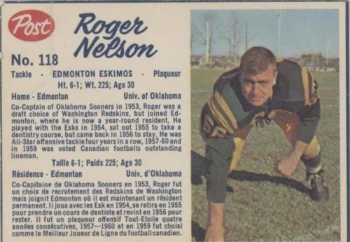 1962 Post Cereal CFL Roger Nelson #118