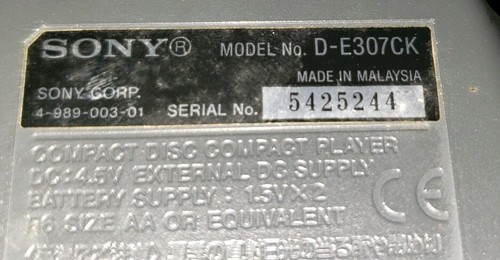 Sony Discman Portable CD Player D-E307CK, ESP Mega Bass,Compact Disc Works Great