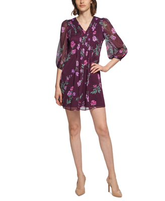 

Шифоновое платье со складками спереди Calvin Klein, цвет баклажан/мульти, 2 шт., Aubergine/multi