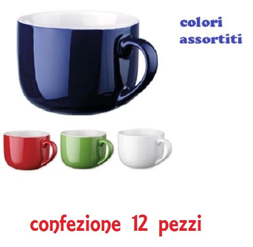 Set 12 Pezzi Tazza Tazzone Porcellana Colorate Latte Colazione 450ml dfh