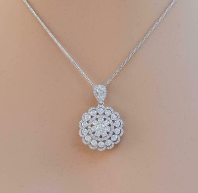 14K White Gold Plated 2Ct Round Lab Created Diamond Beautiful Pendant & Necklace